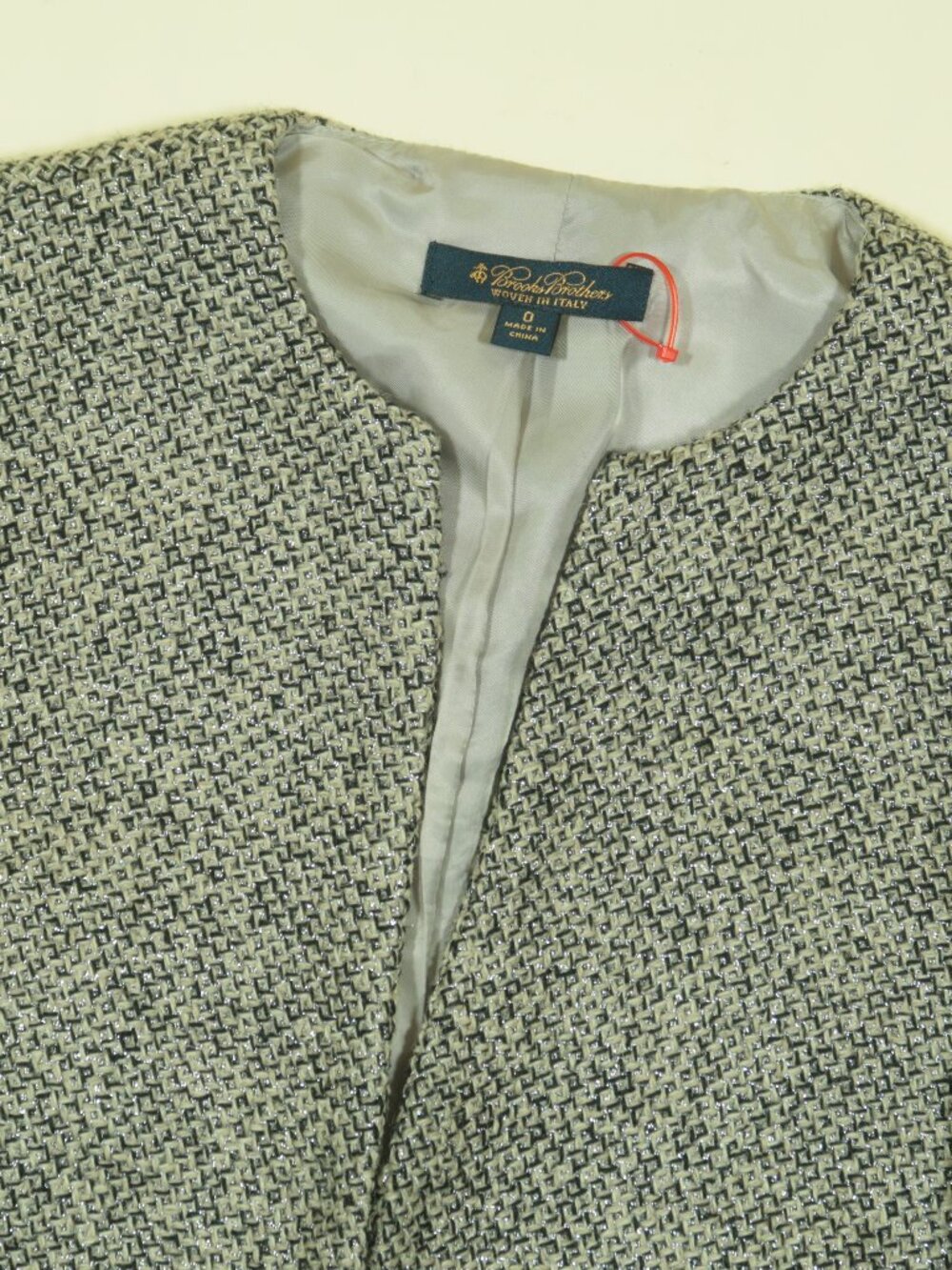 Brooks Brothers Open Front Tweed Blazer Womens 0 Gray Metallic Wool